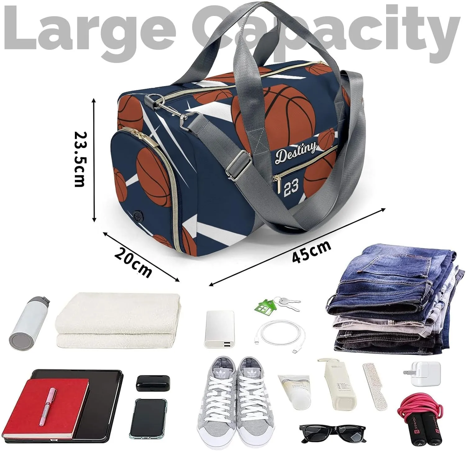 Number Sport Basketball Player Team Navy Personalized Kids Duffel Swim Bag for Boys,Customized Swim Duffle Bag for Boys Man Kids Gifts