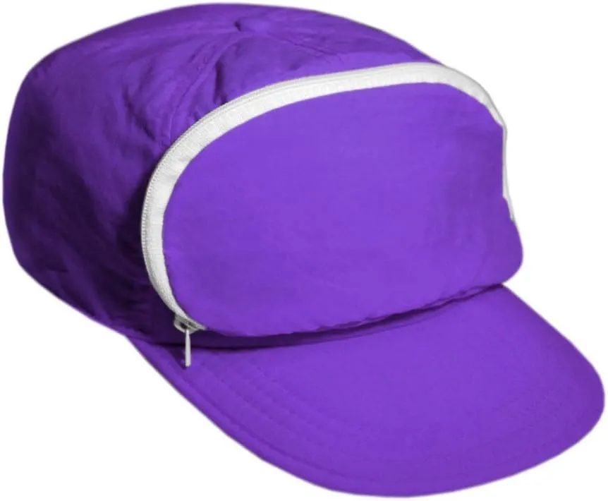 Nylon Cap with Zipper Pocket/Adjustable Closure. Purple. One Size.