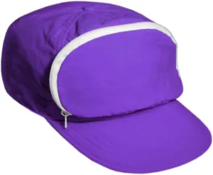 Nylon Cap with Zipper Pocket/Adjustable Closure. Purple. One Size.