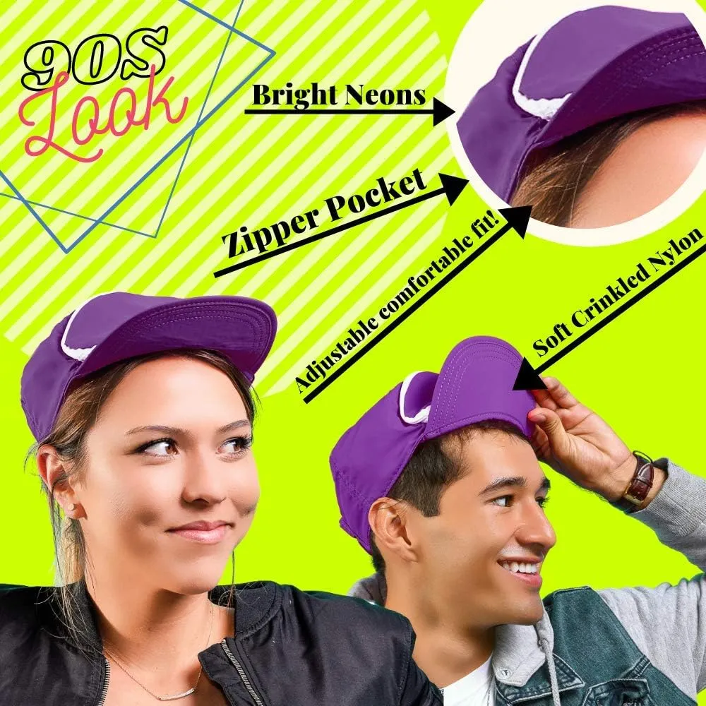Nylon Cap with Zipper Pocket/Adjustable Closure. Purple. One Size.