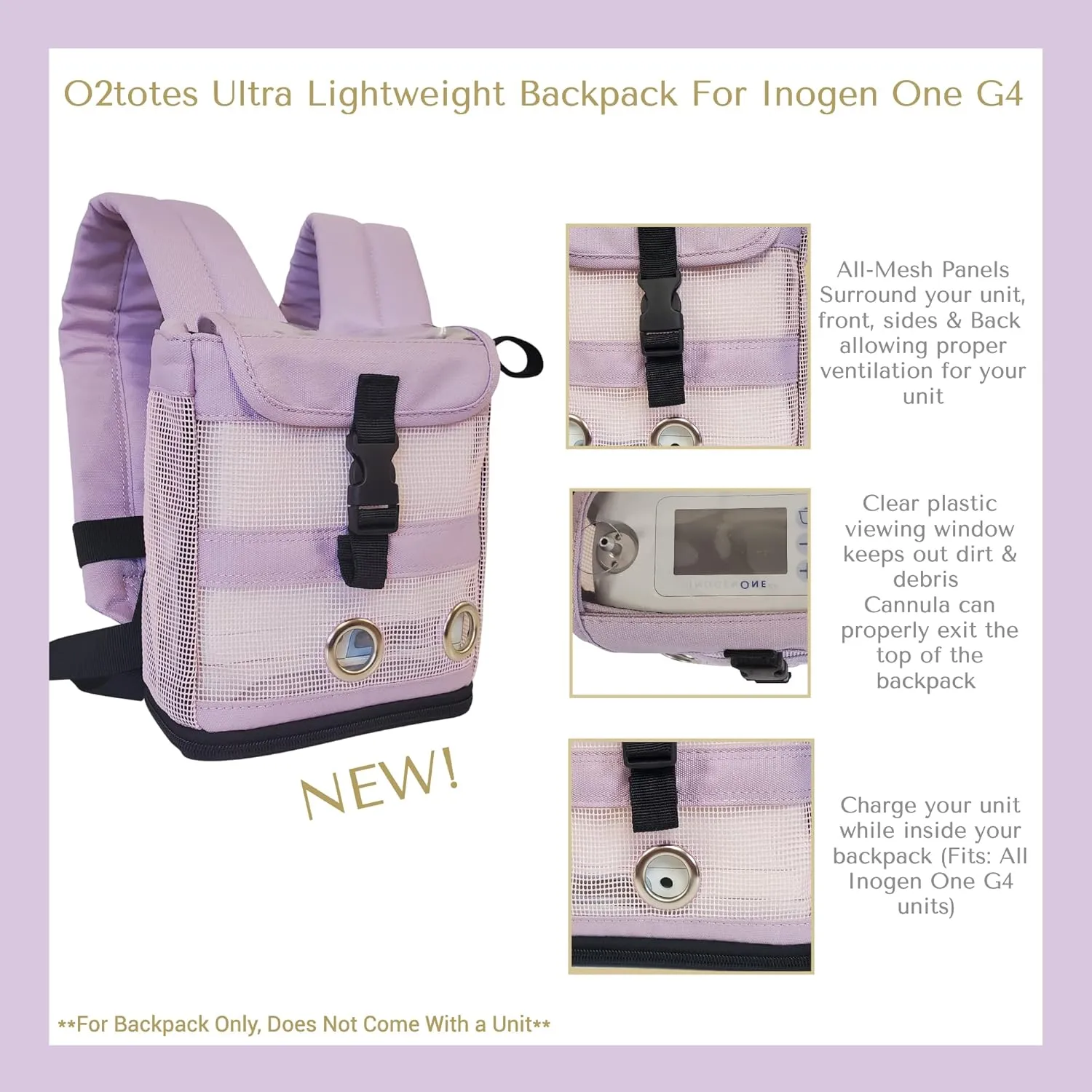 O2totes Ultra LightWeight Backpack Fits The Inogen One G4/OxyGo Fit/Lightest Backpack for The Inogen One G4, under 10 ounces
