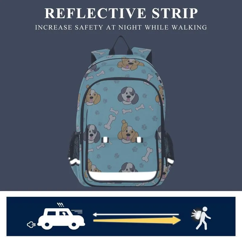 ODAWA Cute Dogs Bones Light Blue Girls School Backpacks Sturdy Durable Travel Gifts Presents Kids Backpack Ages 6-12