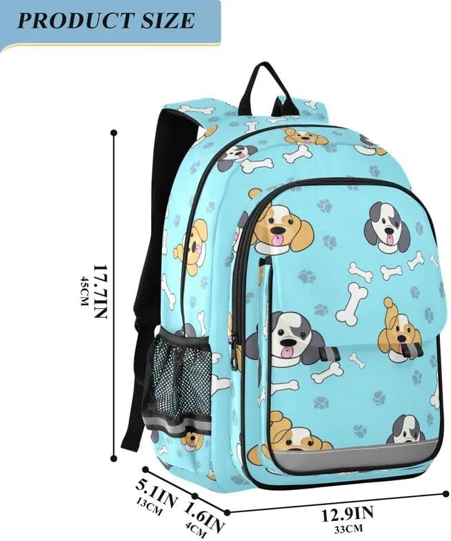 ODAWA Cute Dogs Bones Light Blue Girls School Backpacks Sturdy Durable Travel Gifts Presents Kids Backpack Ages 6-12