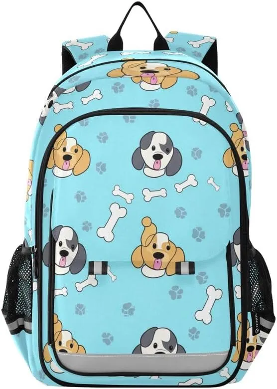 ODAWA Cute Dogs Bones Light Blue Girls School Backpacks Sturdy Durable Travel Gifts Presents Kids Backpack Ages 6-12