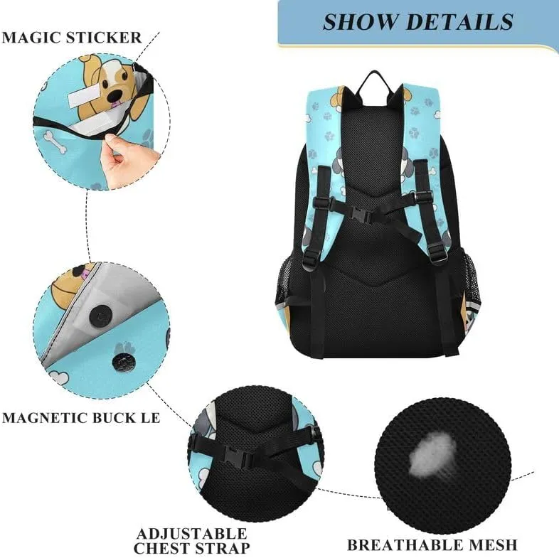 ODAWA Cute Dogs Bones Light Blue Girls School Backpacks Sturdy Durable Travel Gifts Presents Kids Backpack Ages 6-12