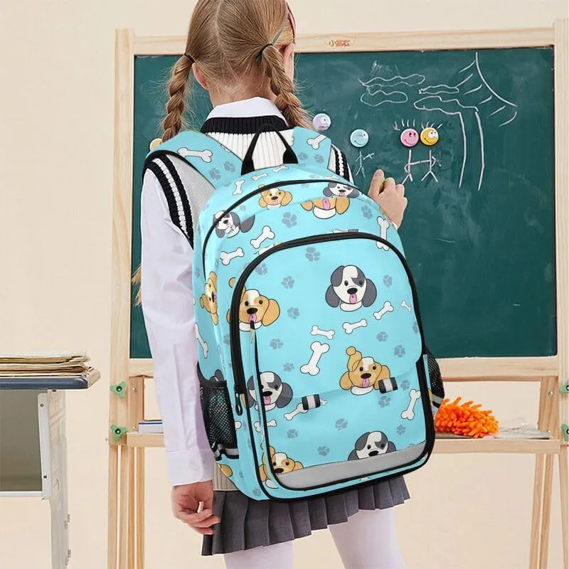 ODAWA Cute Dogs Bones Light Blue Girls School Backpacks Sturdy Durable Travel Gifts Presents Kids Backpack Ages 6-12