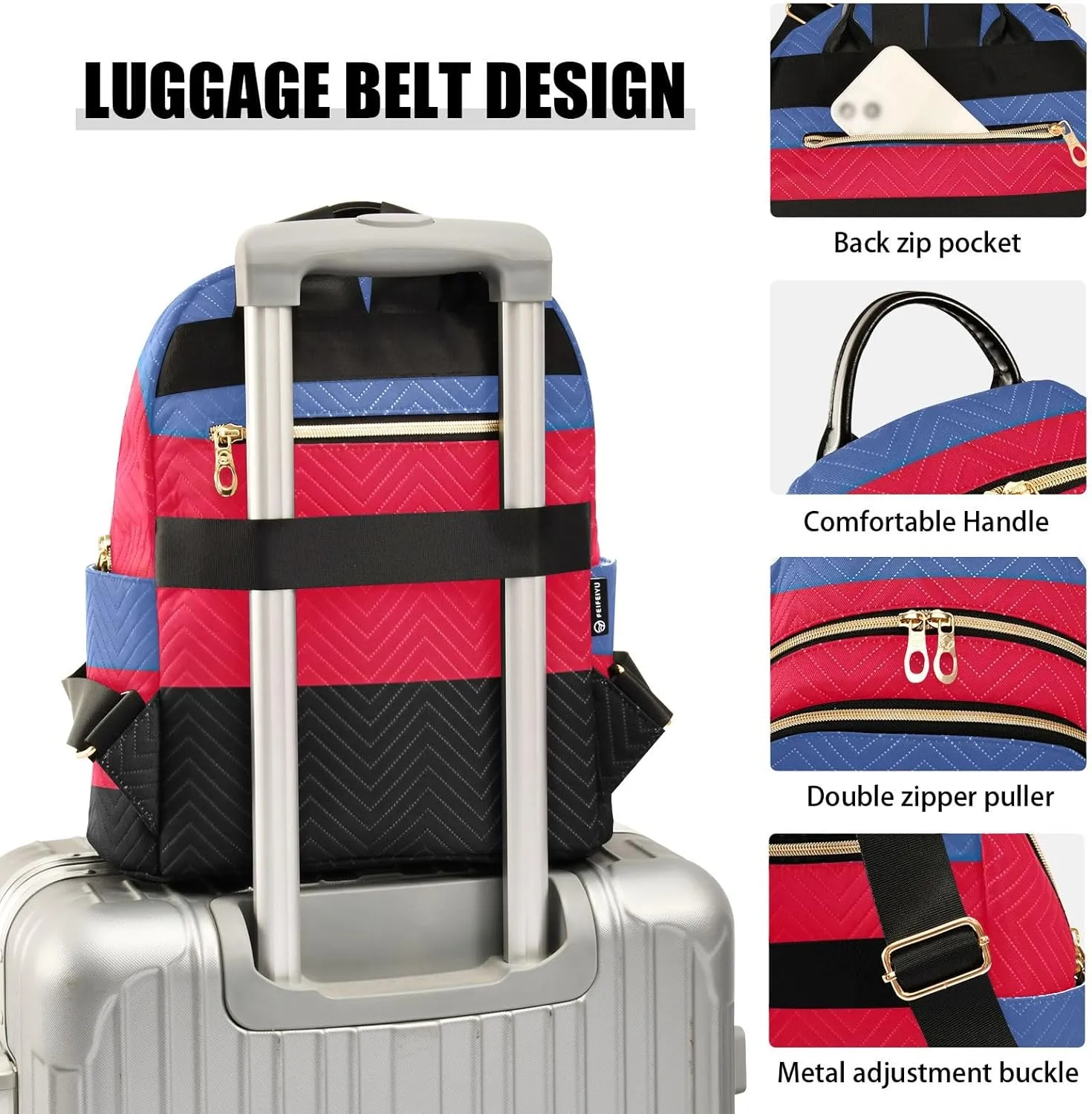 ODAWA Polyamorous Pride Flag Quilted Backpack Anti Theft Travel Backpack Travel Lightweight Backpacks