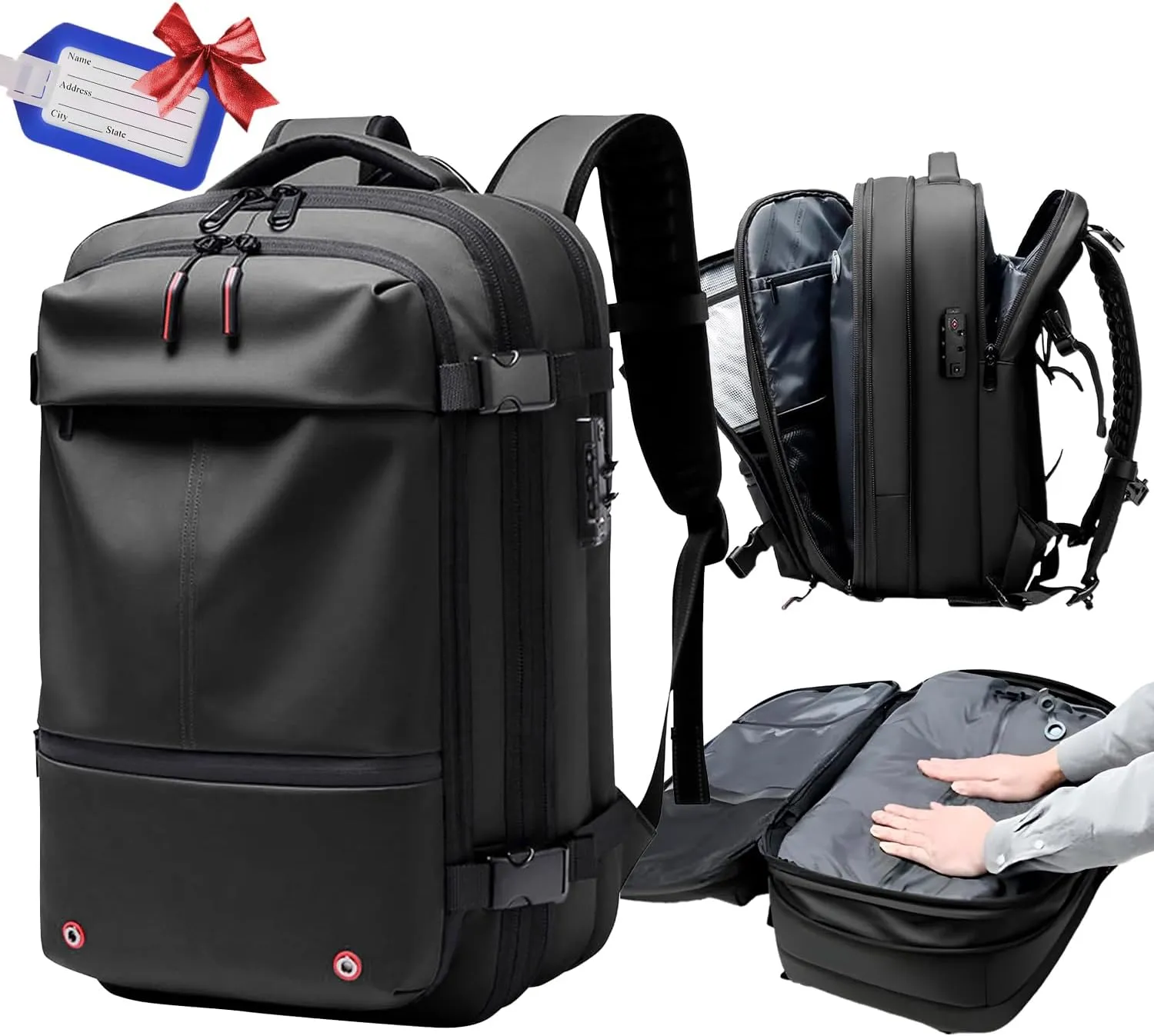 OKAERI. Extra Large Vacuum Travel Backpack Expandable System 60L Luggage Waterproof Airback Personal Item Carry on Backpacks Flight Approved Compression bags Daypack Laptop Casual Women Men   Gift