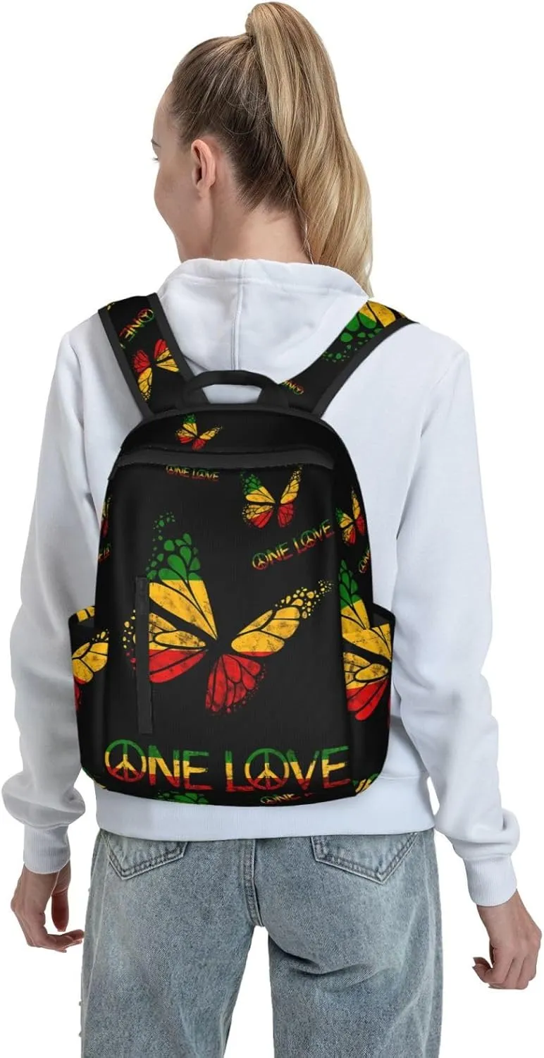 One Loves Butterfly Rasta Reggae Peace Rastafari Roots Casual Backpacks Laptop Backpack Outdoor Travel Rucksack Sport Carry-On Daypack Lightweight Bag with Multi-Pockets