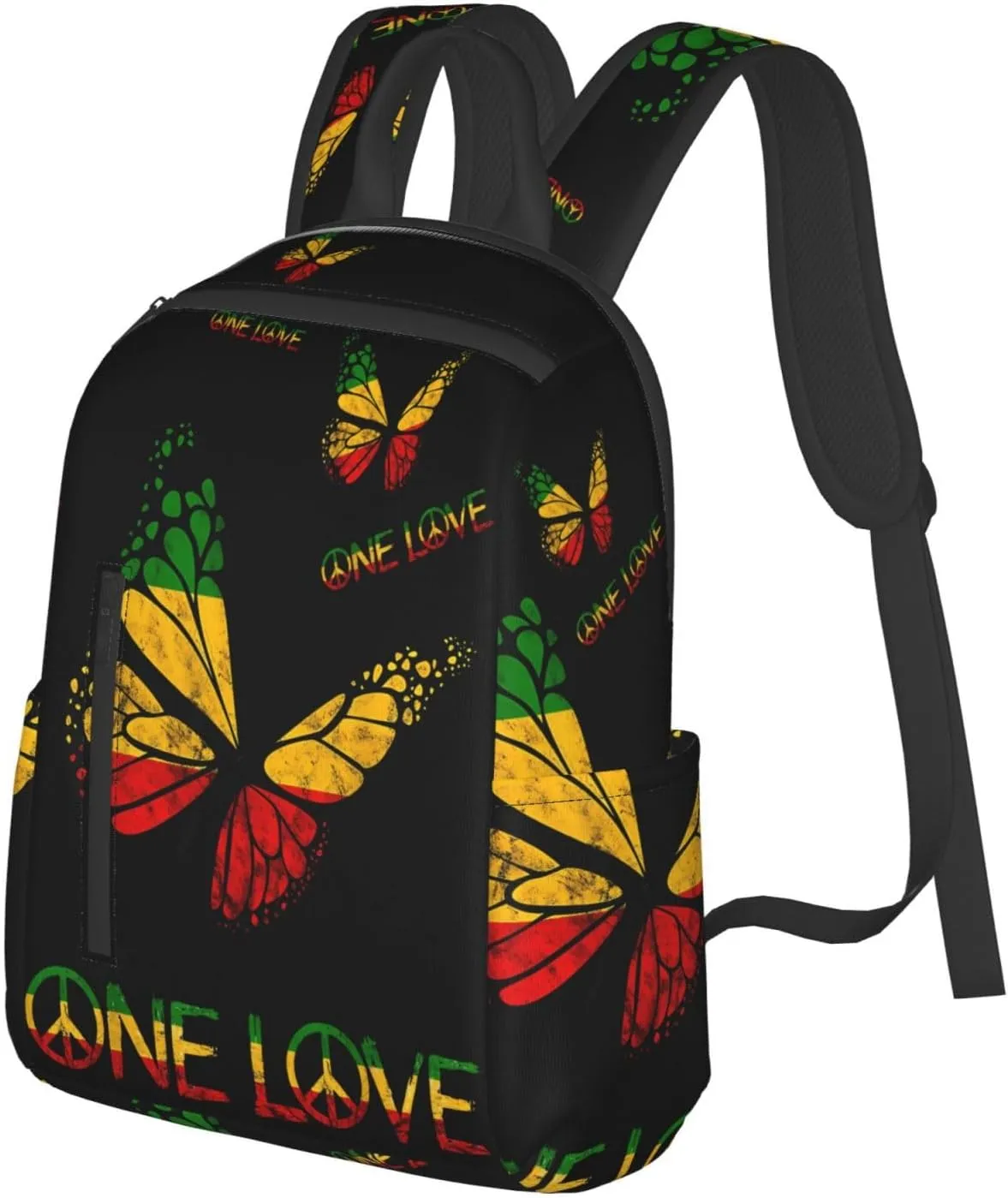 One Loves Butterfly Rasta Reggae Peace Rastafari Roots Casual Backpacks Laptop Backpack Outdoor Travel Rucksack Sport Carry-On Daypack Lightweight Bag with Multi-Pockets