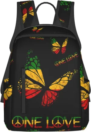 One Loves Butterfly Rasta Reggae Peace Rastafari Roots Casual Backpacks Laptop Backpack Outdoor Travel Rucksack Sport Carry-On Daypack Lightweight Bag with Multi-Pockets