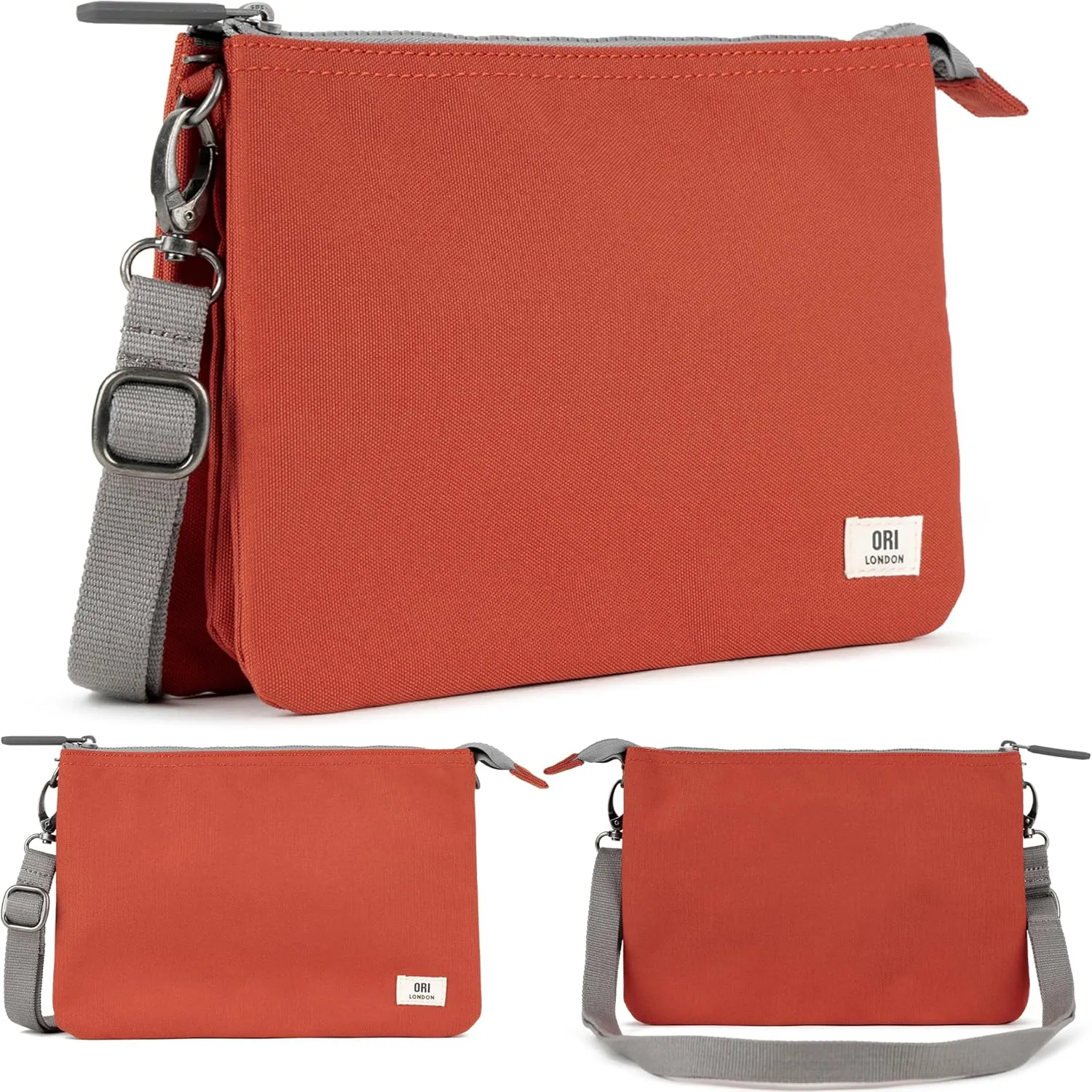 ORI LONDON Crossbody Bag - XL Slim, Chunky Zip, Removable & Adjustable Strap, & 3 Compartments - Carnaby