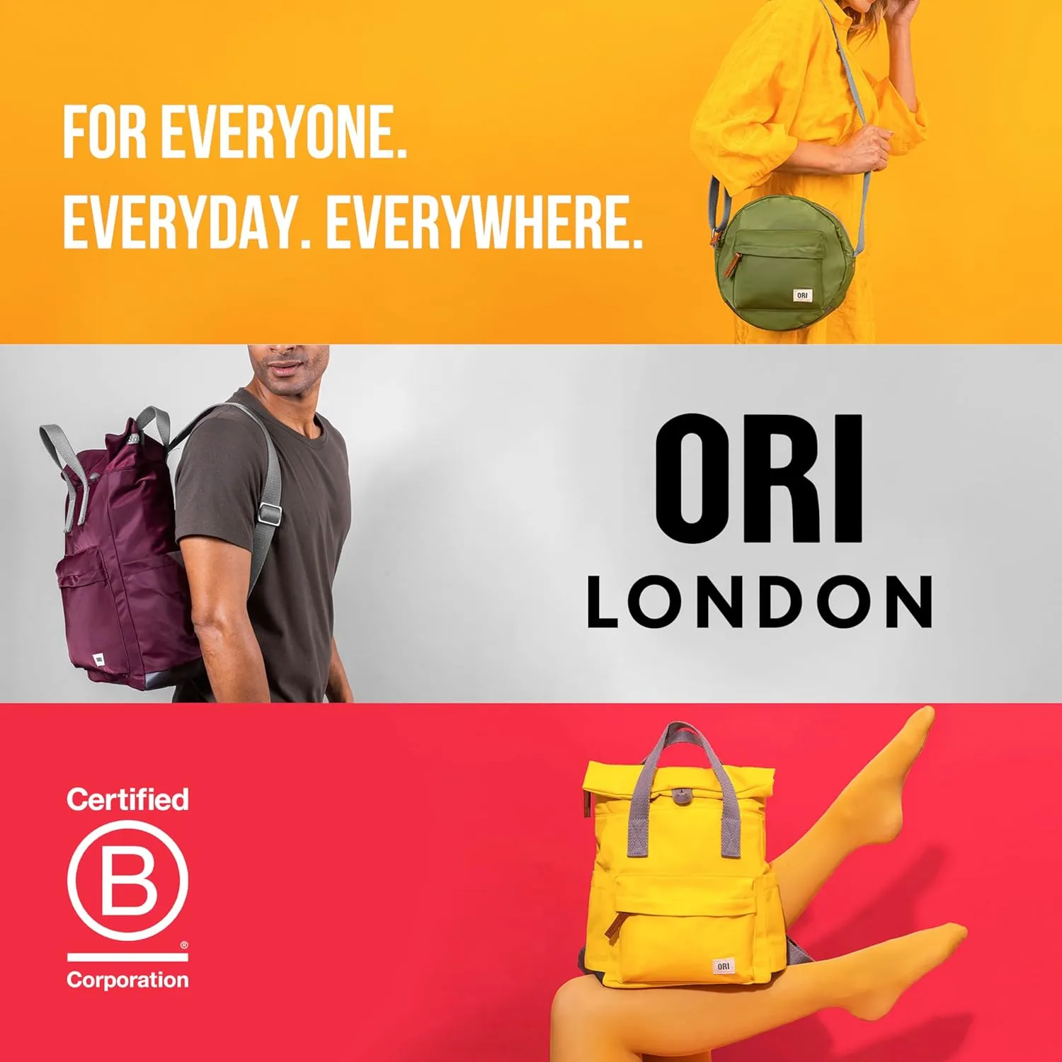 ORI LONDON Crossbody Bag - XL Slim, Chunky Zip, Removable & Adjustable Strap, & 3 Compartments - Carnaby