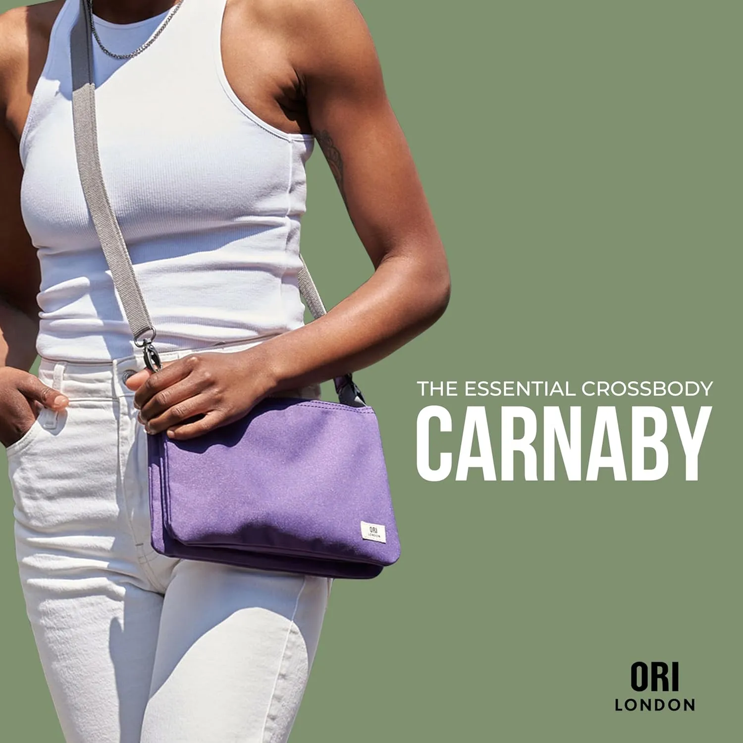 ORI LONDON Crossbody Bag - XL Slim, Chunky Zip, Removable & Adjustable Strap, & 3 Compartments - Carnaby