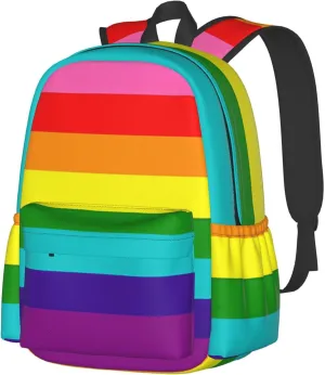 Original Rainbow Gay Pride Flag 17 Inch Casual Backpack Laptop Backpacks Travel Back Pack Large Camping Rucksack Hiking Daypack Lightweight Double Shoulder Bag