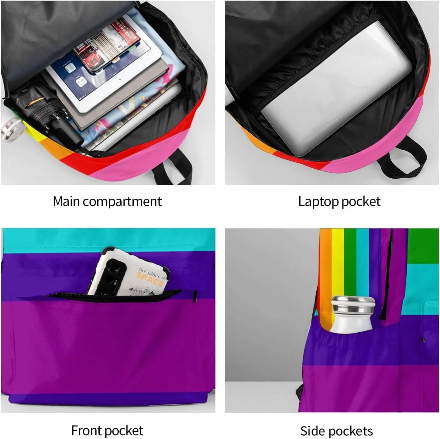 Original Rainbow Gay Pride Flag 17 Inch Casual Backpack Laptop Backpacks Travel Back Pack Large Camping Rucksack Hiking Daypack Lightweight Double Shoulder Bag