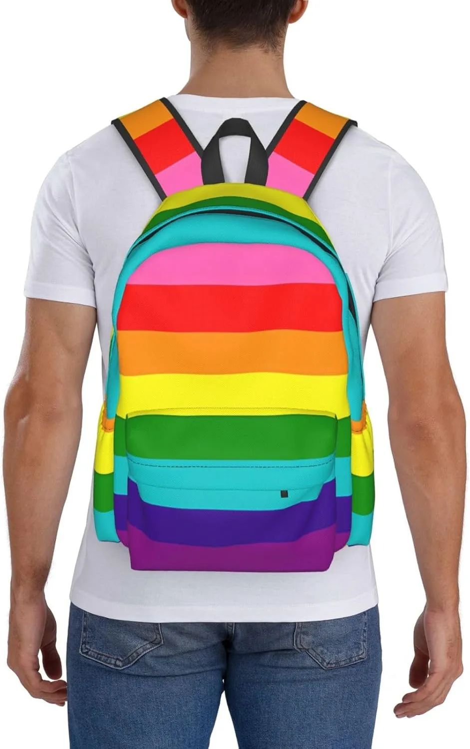 Original Rainbow Gay Pride Flag 17 Inch Casual Backpack Laptop Backpacks Travel Back Pack Large Camping Rucksack Hiking Daypack Lightweight Double Shoulder Bag