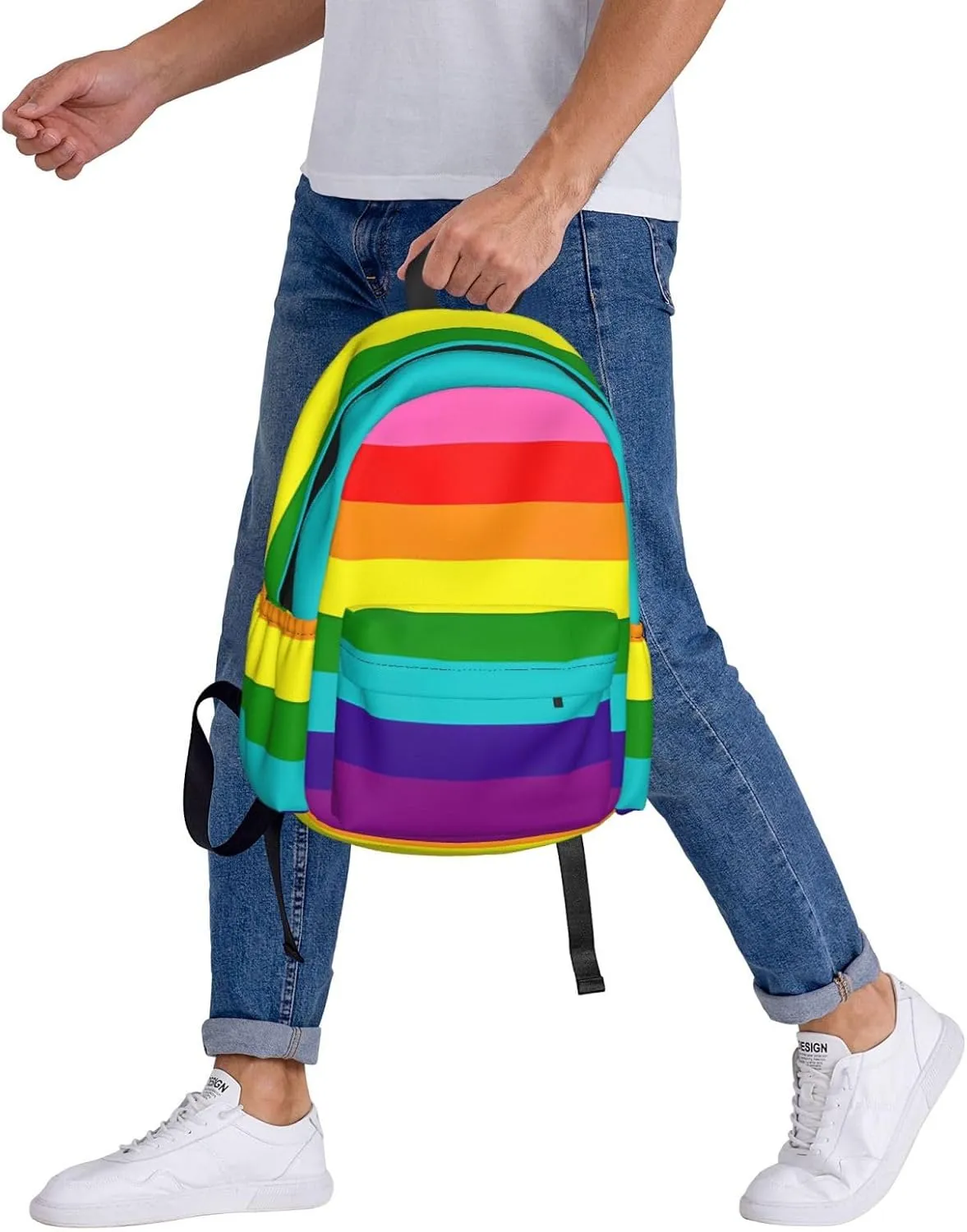 Original Rainbow Gay Pride Flag 17 Inch Casual Backpack Laptop Backpacks Travel Back Pack Large Camping Rucksack Hiking Daypack Lightweight Double Shoulder Bag