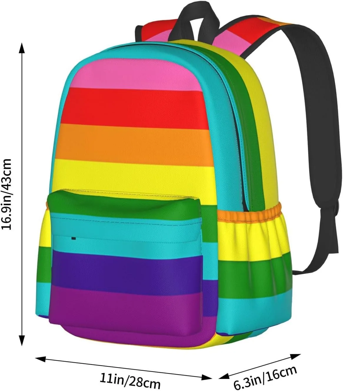 Original Rainbow Gay Pride Flag 17 Inch Casual Backpack Laptop Backpacks Travel Back Pack Large Camping Rucksack Hiking Daypack Lightweight Double Shoulder Bag