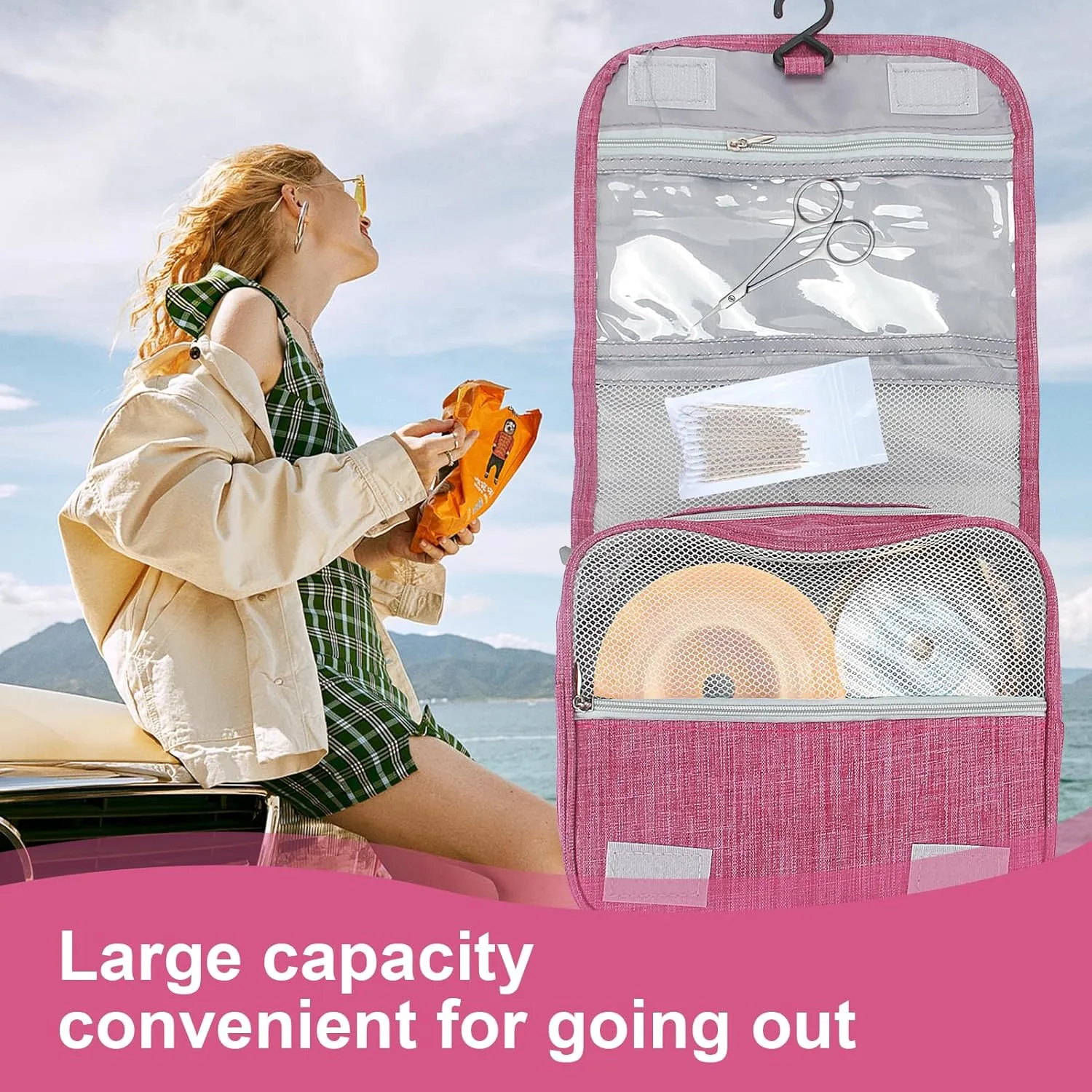 Ostomy Travel Bag - Hanging Ostomy Supplies Bag for Colostomy, Ileostomy, Foley Catheter, Medical Supplies Organizer (Rose Red)