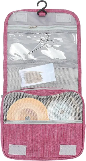 Ostomy Travel Bag - Hanging Ostomy Supplies Bag for Colostomy, Ileostomy, Foley Catheter, Medical Supplies Organizer (Rose Red)