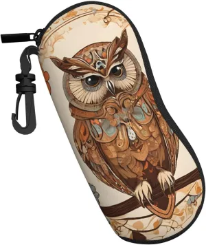 (Owl Beliefs) Portable Glasses Case Soft Lightweight Eyewear Pouch with Zipper Neoprene Sunglasses Bag with Carabiner Compact Flexible Travel Sleeve for Purse Backpack Car Office
