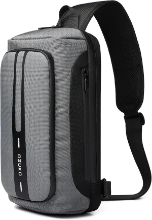 OZUKO Anti Theft Crossbody Sling Bag,Large Waterproof Shoulder Chest Bag Backpack with USB Charging Lightweight Casual Backpacks (Grey)