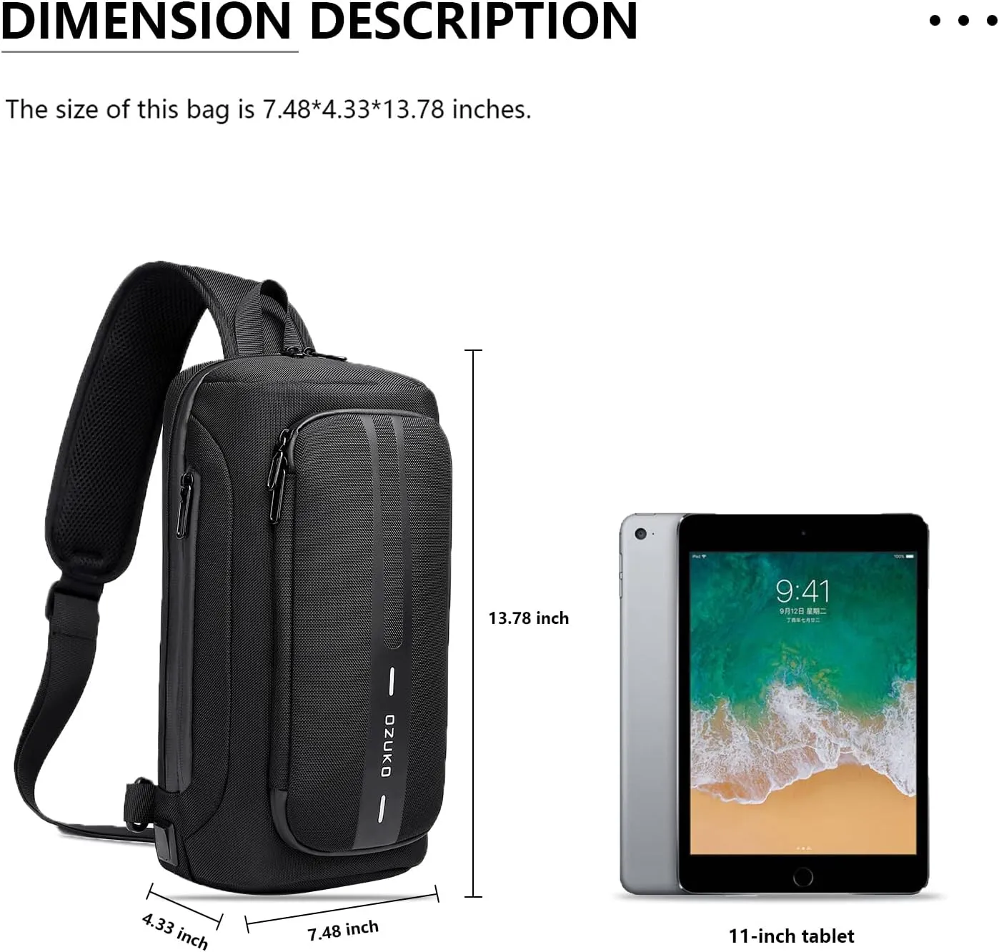 OZUKO Anti Theft Crossbody Sling Bag,Large Waterproof Shoulder Chest Bag Backpack with USB Charging Lightweight Casual Backpacks (Grey)