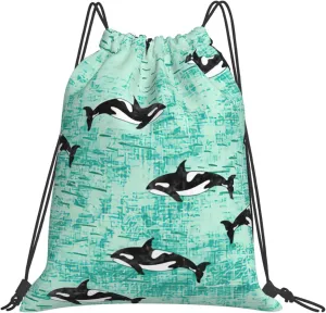 Pacific Ocean biological print Leisure drawstring backpack, fit for sports gyms, hiking, outdoor activities
