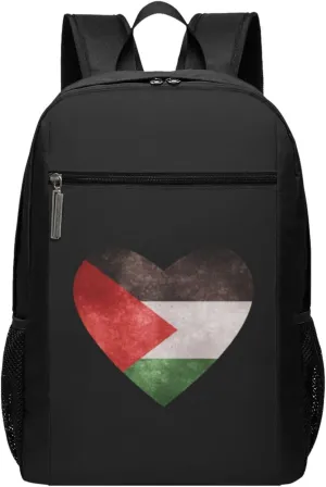 Palestine Heart Flag Travel Laptop Backpack, Business Anti Theft Slim Sturdy Laptops Backpacks, College Computer Bag Gift for Men & Women Fits 17 Inch Notebook,Black