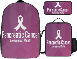 Pancreatic Cancer Awareness 3 Piece Backpack Sets With Lunch Bag Pencil Case Combination Hiking Travel Work