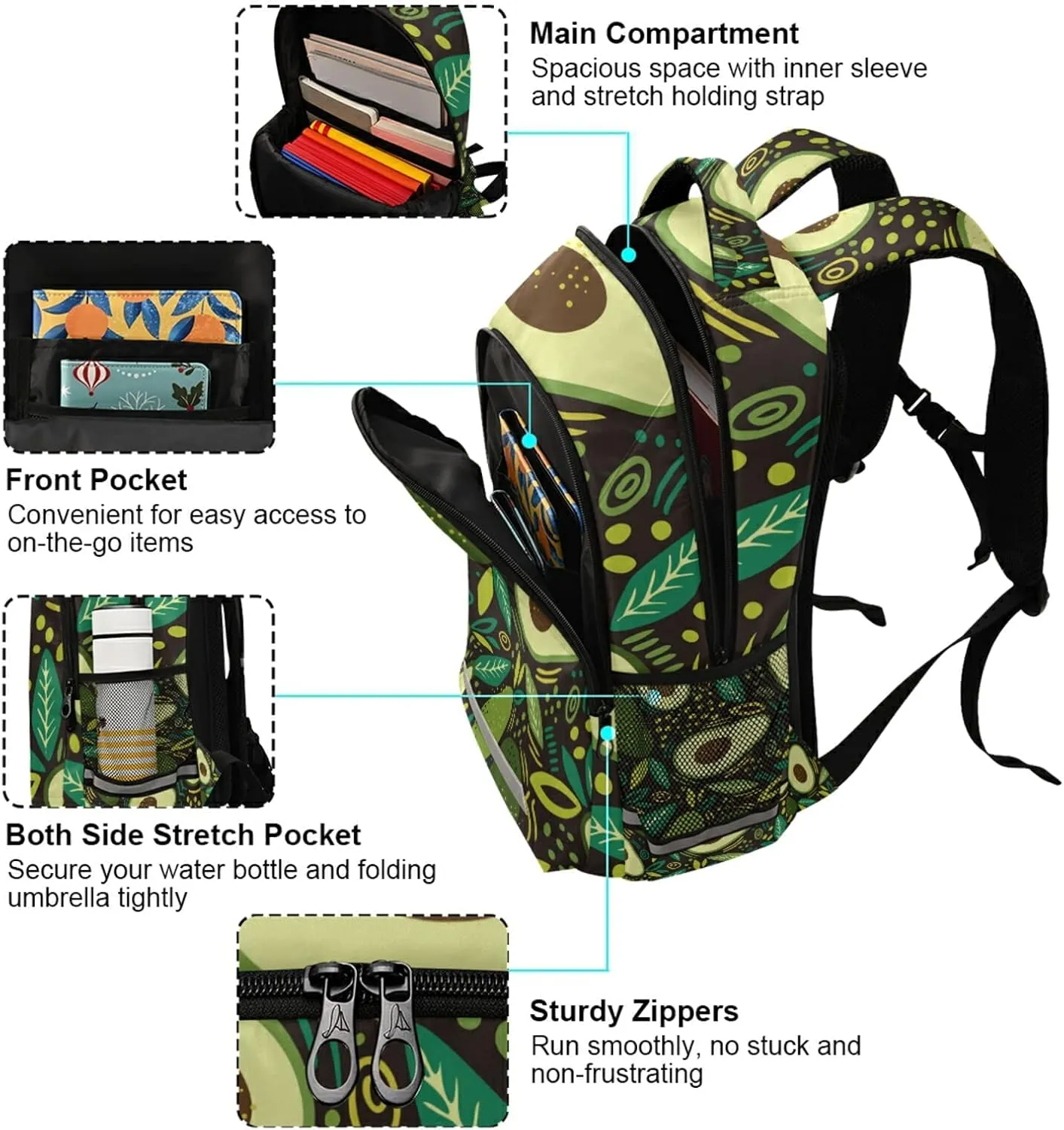 panksolu Avocado Backpacks Travel Laptop Backpack School Bookbag Daypack for Men Women Teens Kids…
