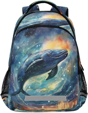 panksolu Whale Nebula Galaxy Space Painting Backpacks Lightweight Laptop Backpack School Book Bag Travel Hiking Daypack for boys girl Kids