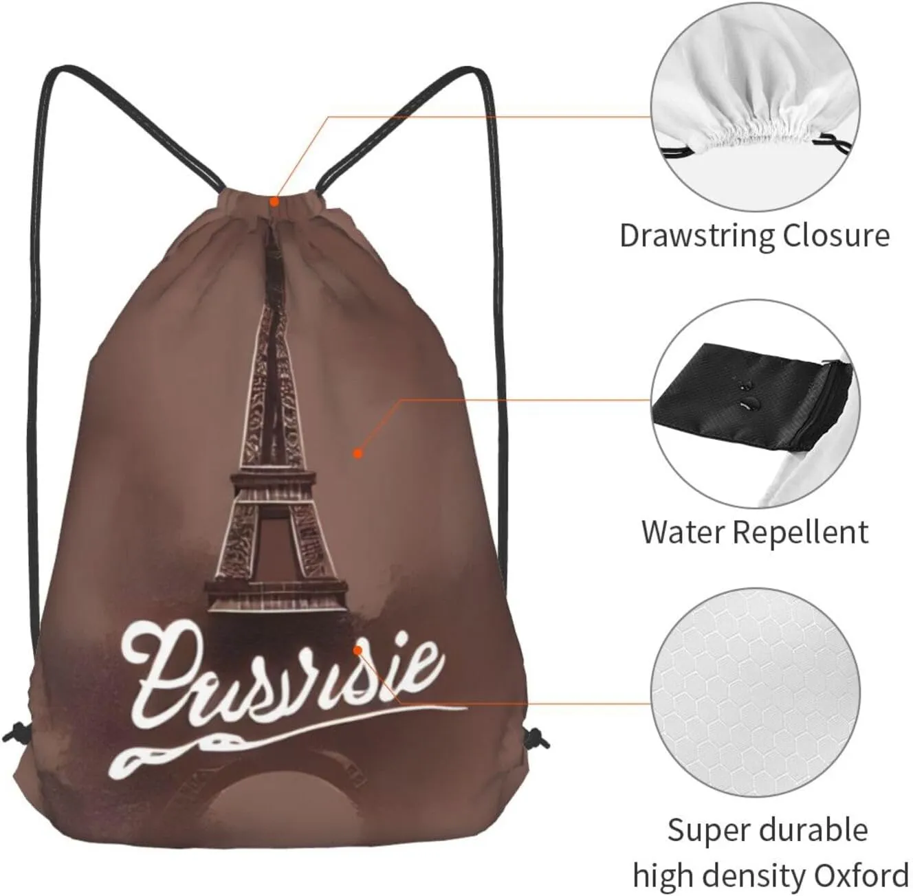 Parisian Coffee Eiffel Tower Drawstring Backpacks Polyester Bag For Yoga Meditation Fitness