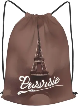 Parisian Coffee Eiffel Tower Drawstring Backpacks Polyester Bag For Yoga Meditation Fitness