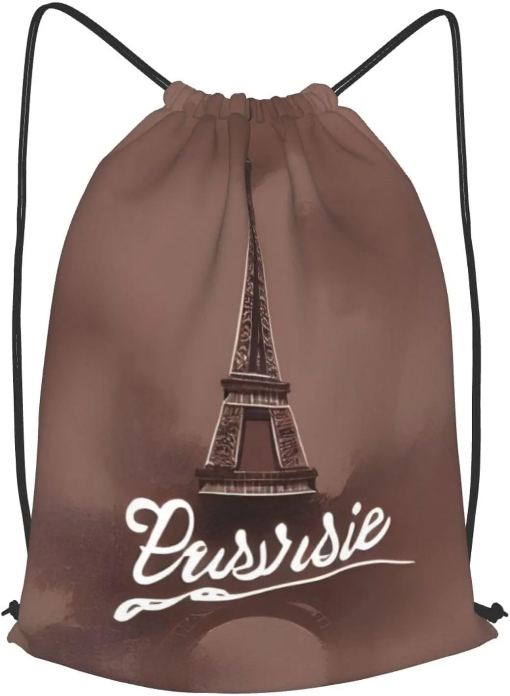 Parisian Coffee Eiffel Tower Drawstring Backpacks Polyester Bag For Yoga Meditation Fitness