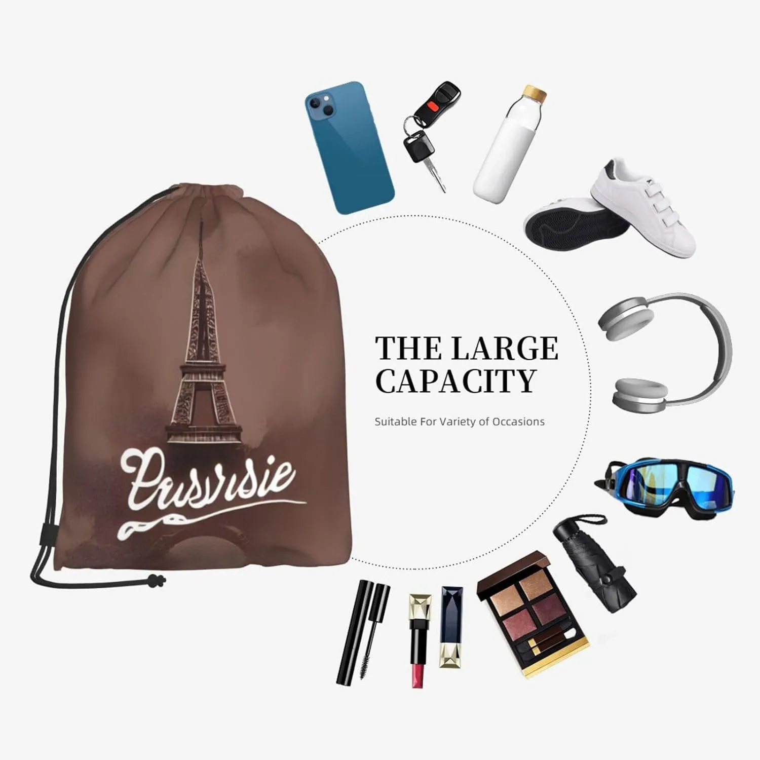 Parisian Coffee Eiffel Tower Drawstring Backpacks Polyester Bag For Yoga Meditation Fitness