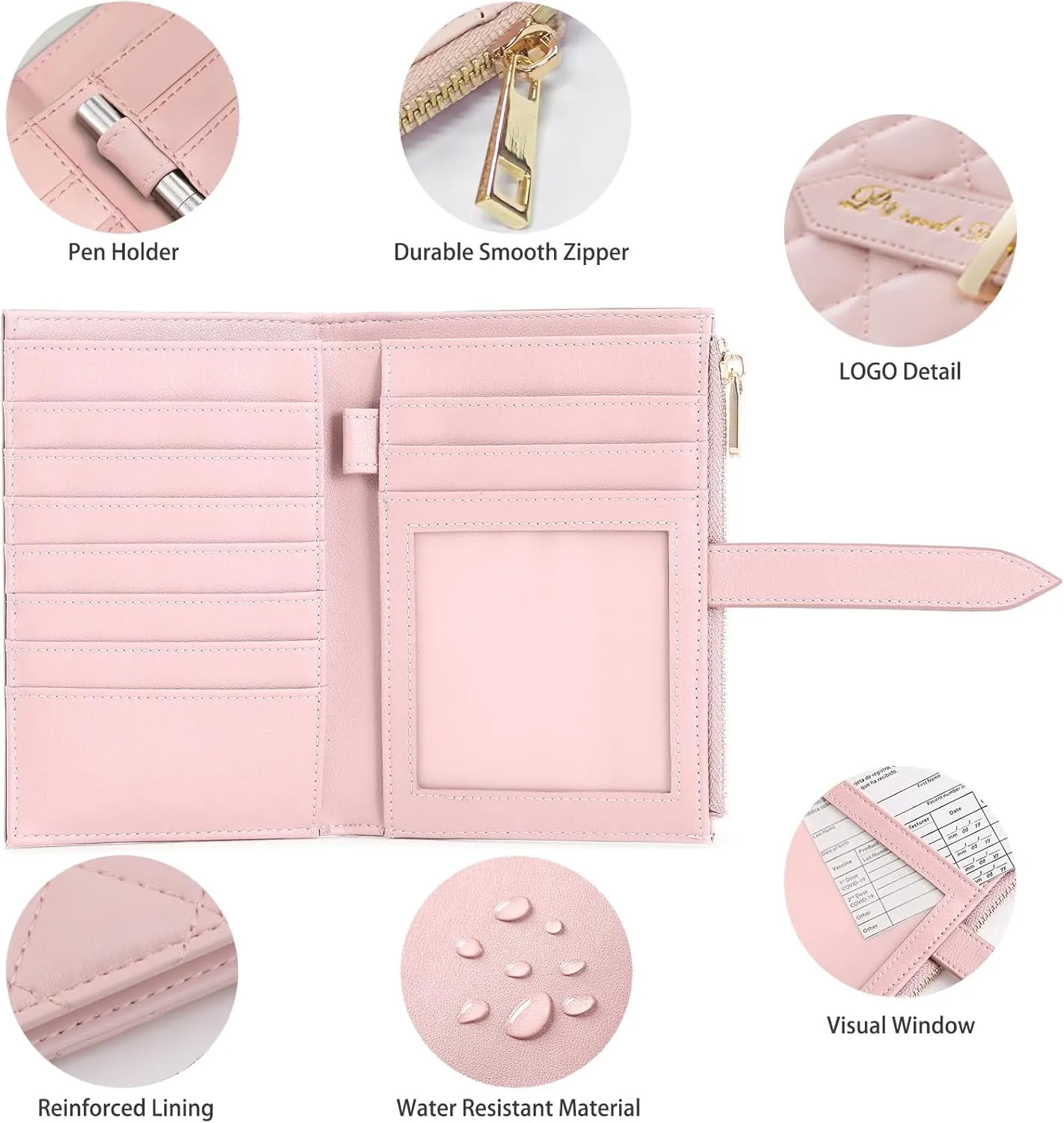 Passport Wallet for Women, RFID Leather Passport & Vaccine Card Holder Combo, Slim Travel Passport Holder with Credit Card Holder, Lightweight Bifold Passport Case Organizer with Zipper Pocket