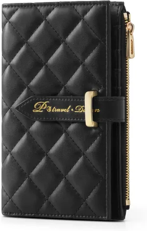 Passport Wallet for Women, RFID Leather Passport & Vaccine Card Holder Combo, Slim Travel Passport Holder with Credit Card Holder, Lightweight Bifold Passport Case Organizer with Zipper Pocket