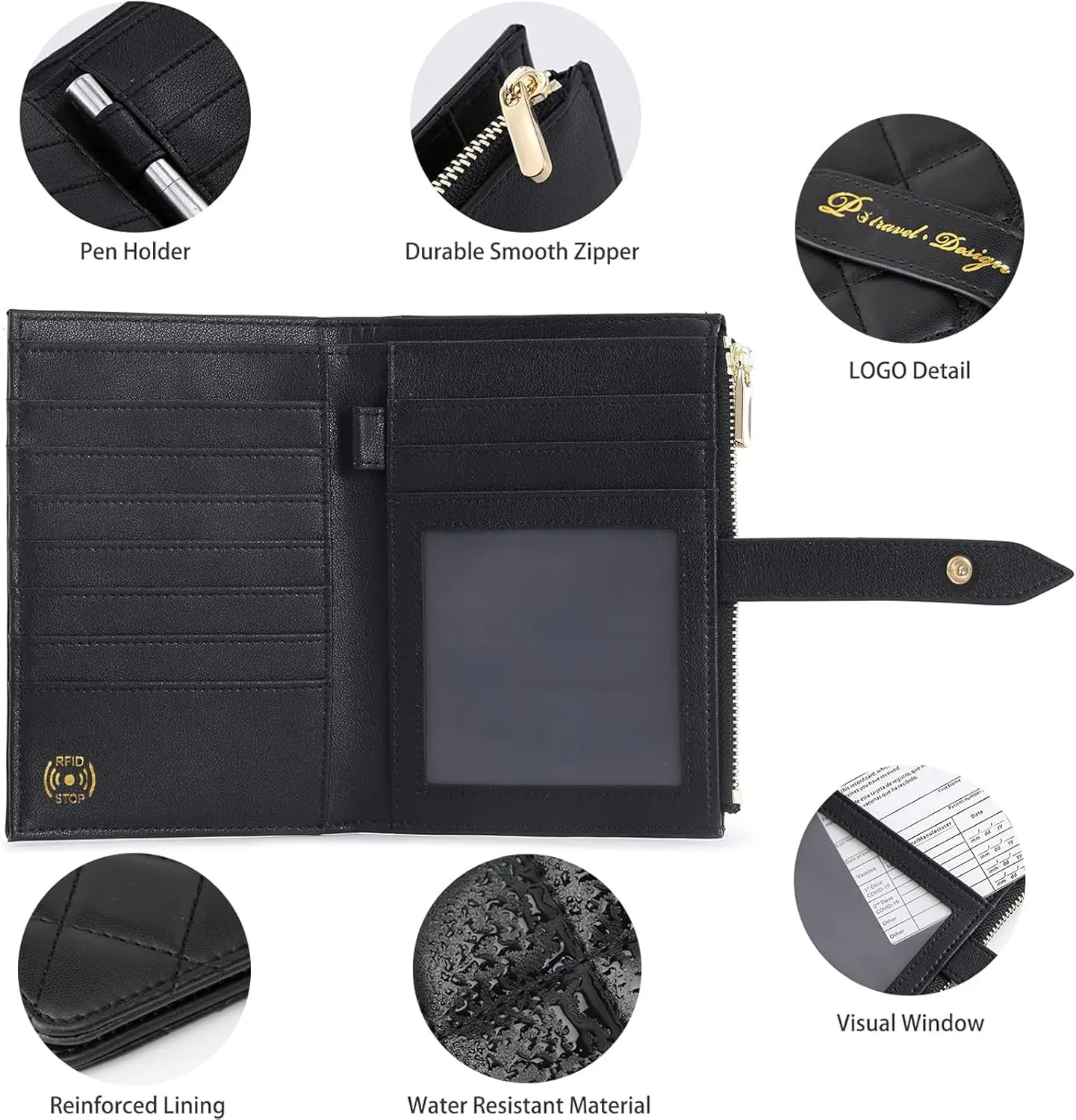 Passport Wallet for Women, RFID Leather Passport & Vaccine Card Holder Combo, Slim Travel Passport Holder with Credit Card Holder, Lightweight Bifold Passport Case Organizer with Zipper Pocket