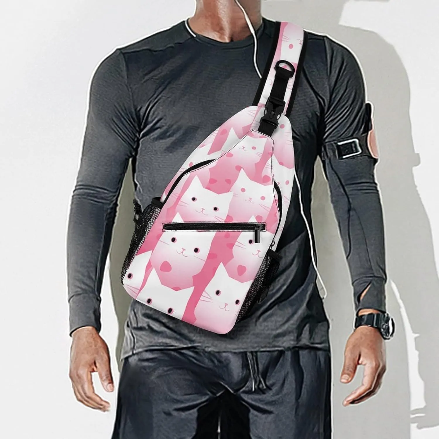 Peach Pot Pattern Sling Bag Lightweight Crossbody Chest Pack Travel Shoulder Bag with Adjustable Strap