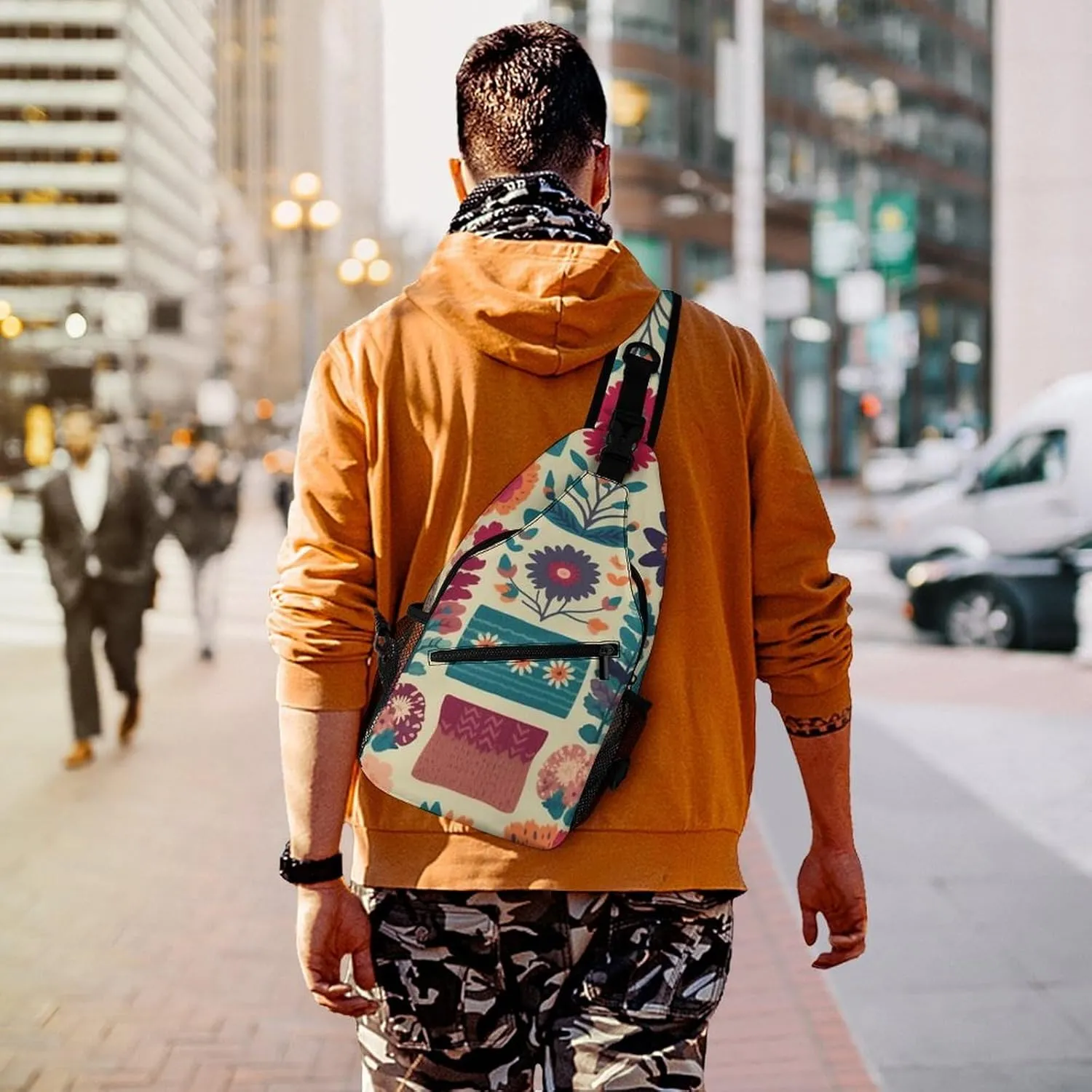 Peach Pot Pattern Sling Bag Lightweight Crossbody Chest Pack Travel Shoulder Bag with Adjustable Strap