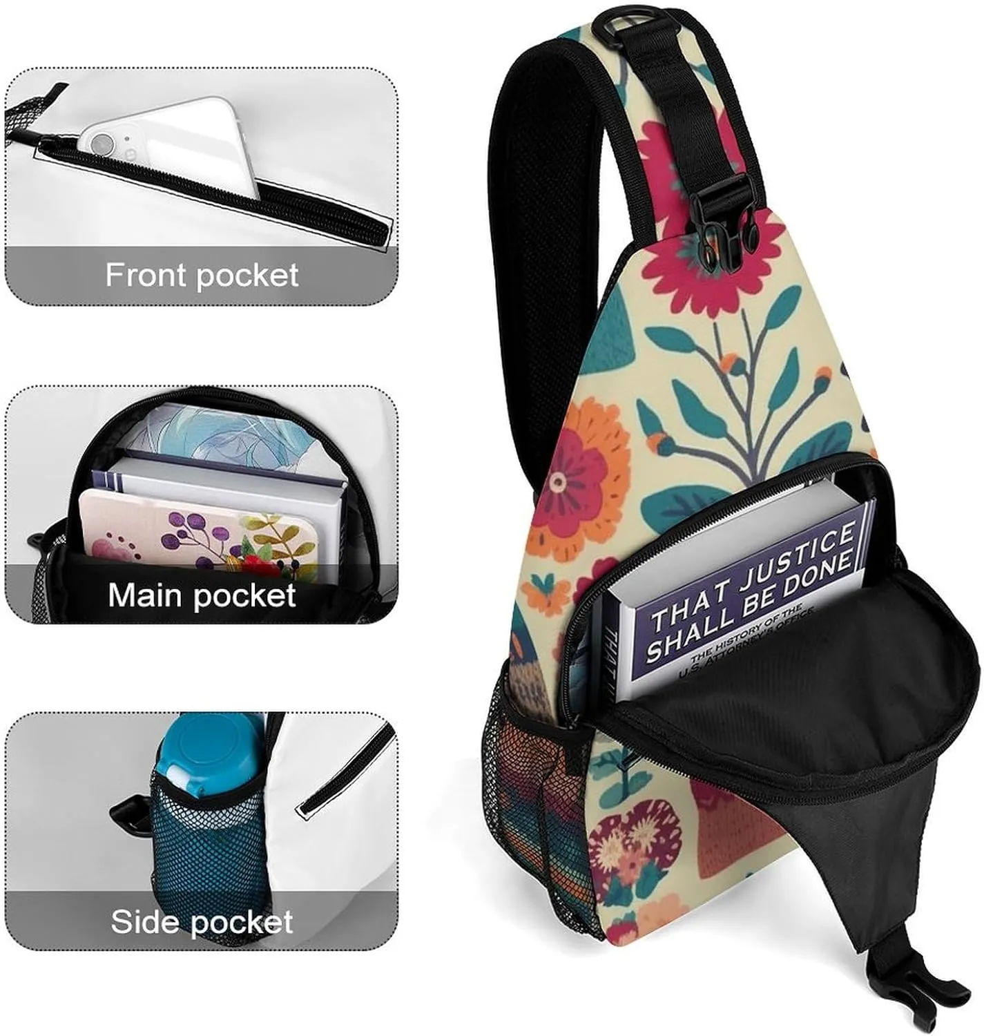Peach Pot Pattern Sling Bag Lightweight Crossbody Chest Pack Travel Shoulder Bag with Adjustable Strap