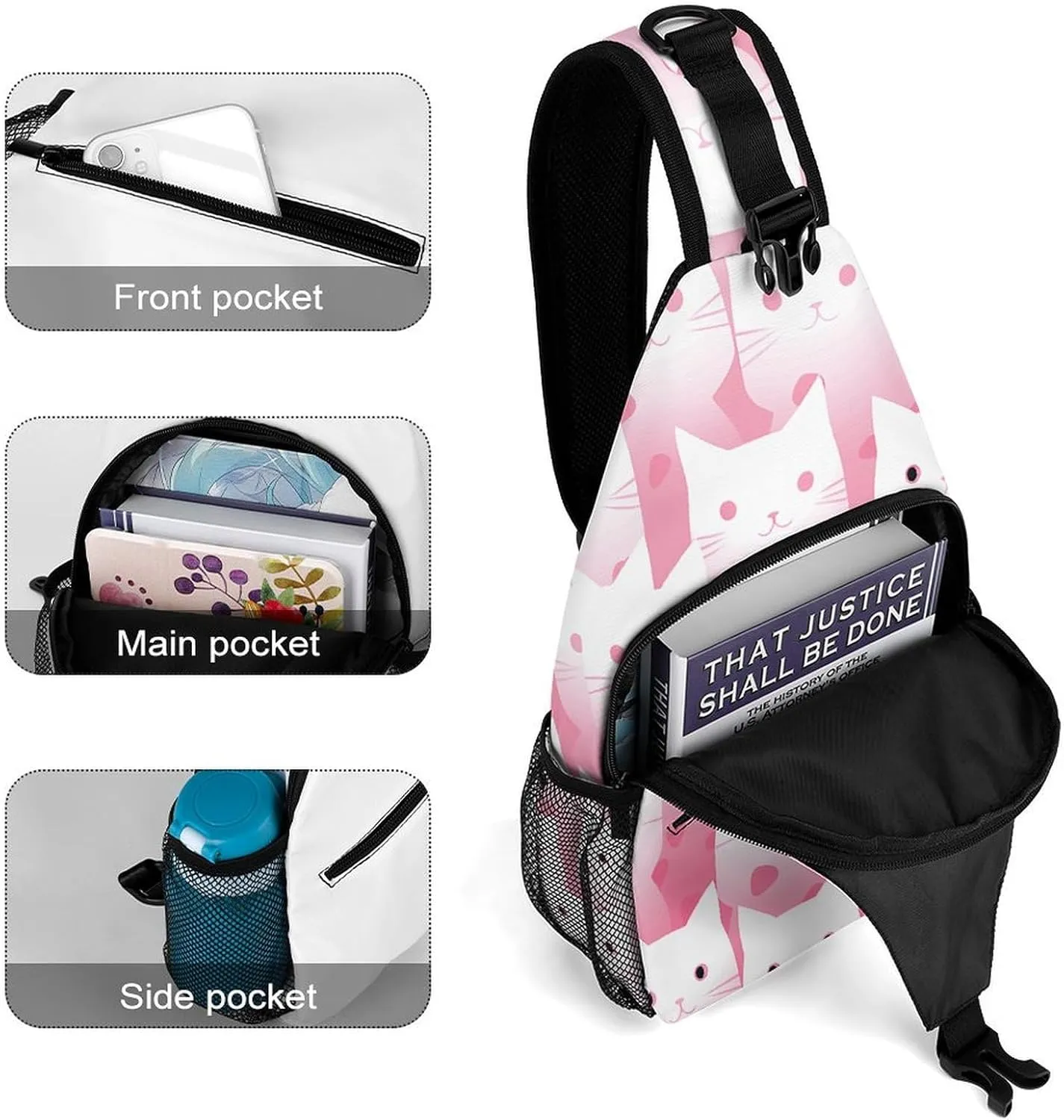 Peach Pot Pattern Sling Bag Lightweight Crossbody Chest Pack Travel Shoulder Bag with Adjustable Strap