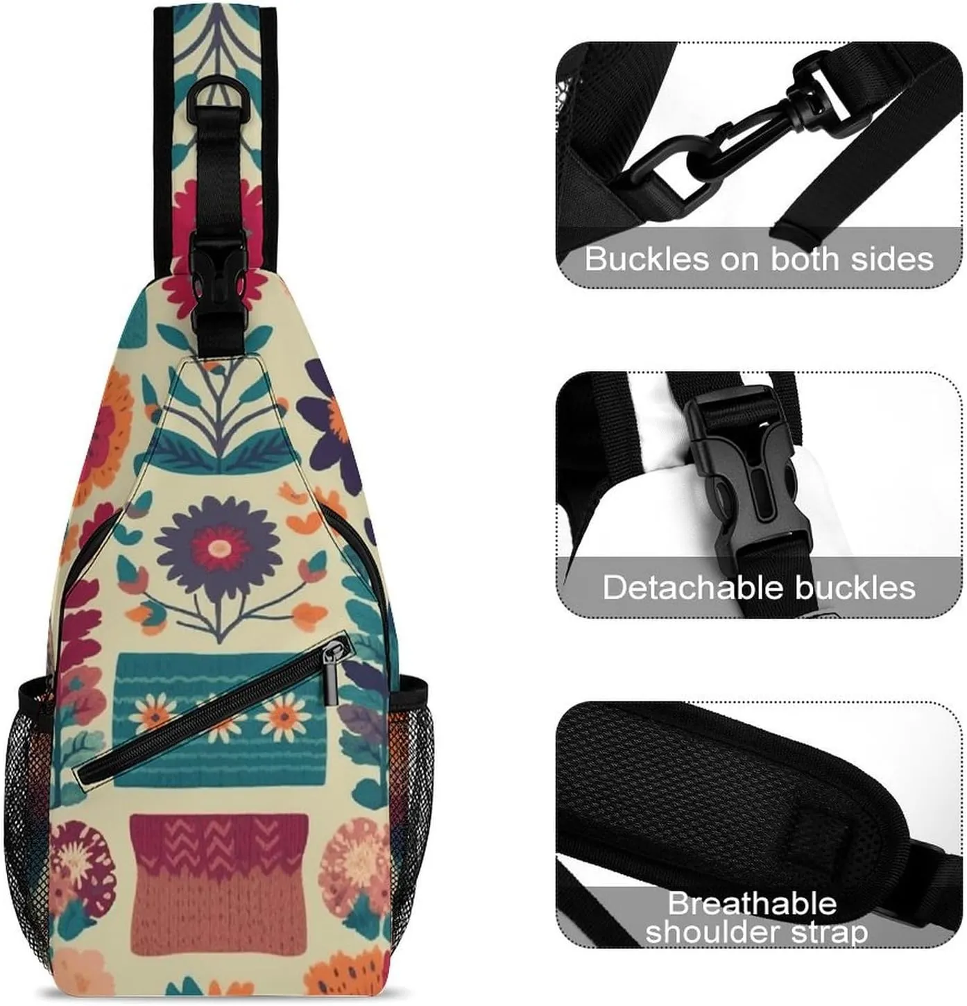 Peach Pot Pattern Sling Bag Lightweight Crossbody Chest Pack Travel Shoulder Bag with Adjustable Strap