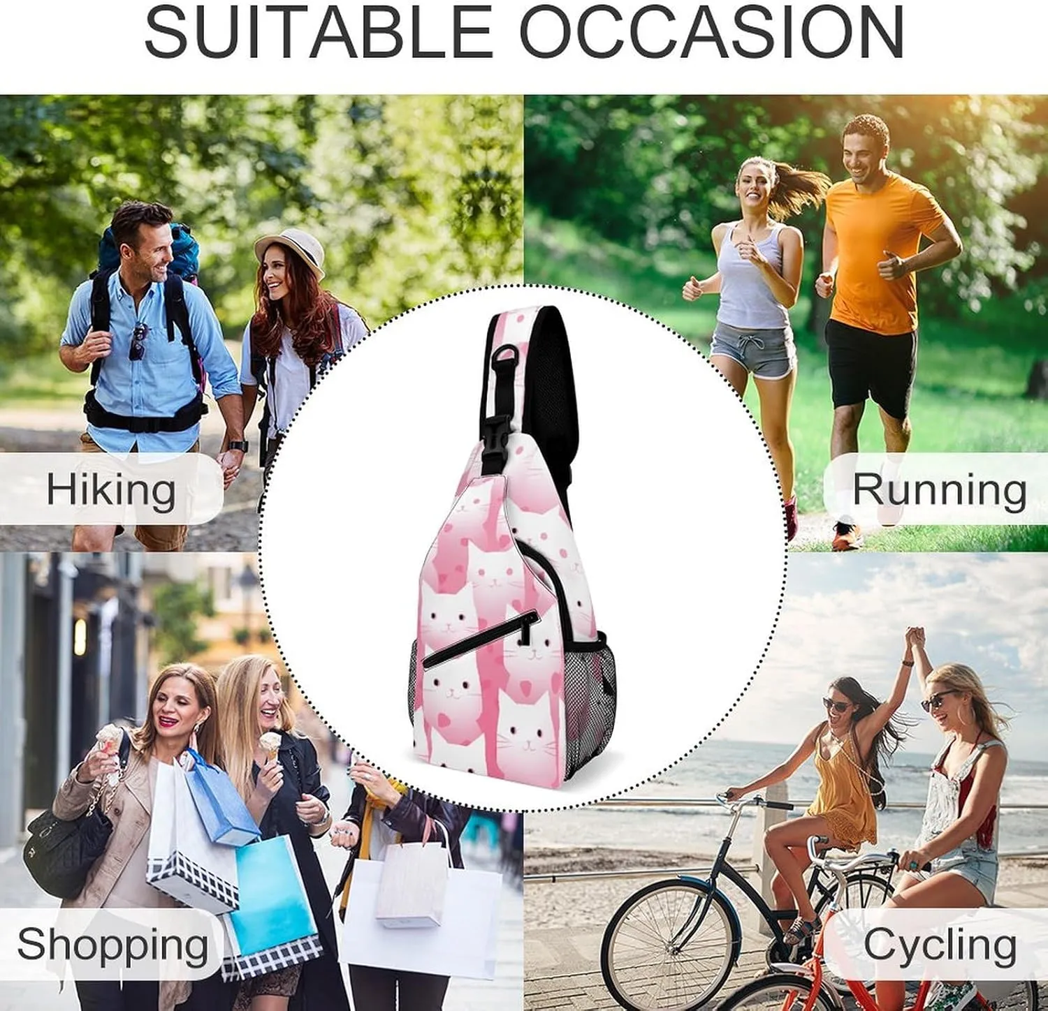 Peach Pot Pattern Sling Bag Lightweight Crossbody Chest Pack Travel Shoulder Bag with Adjustable Strap