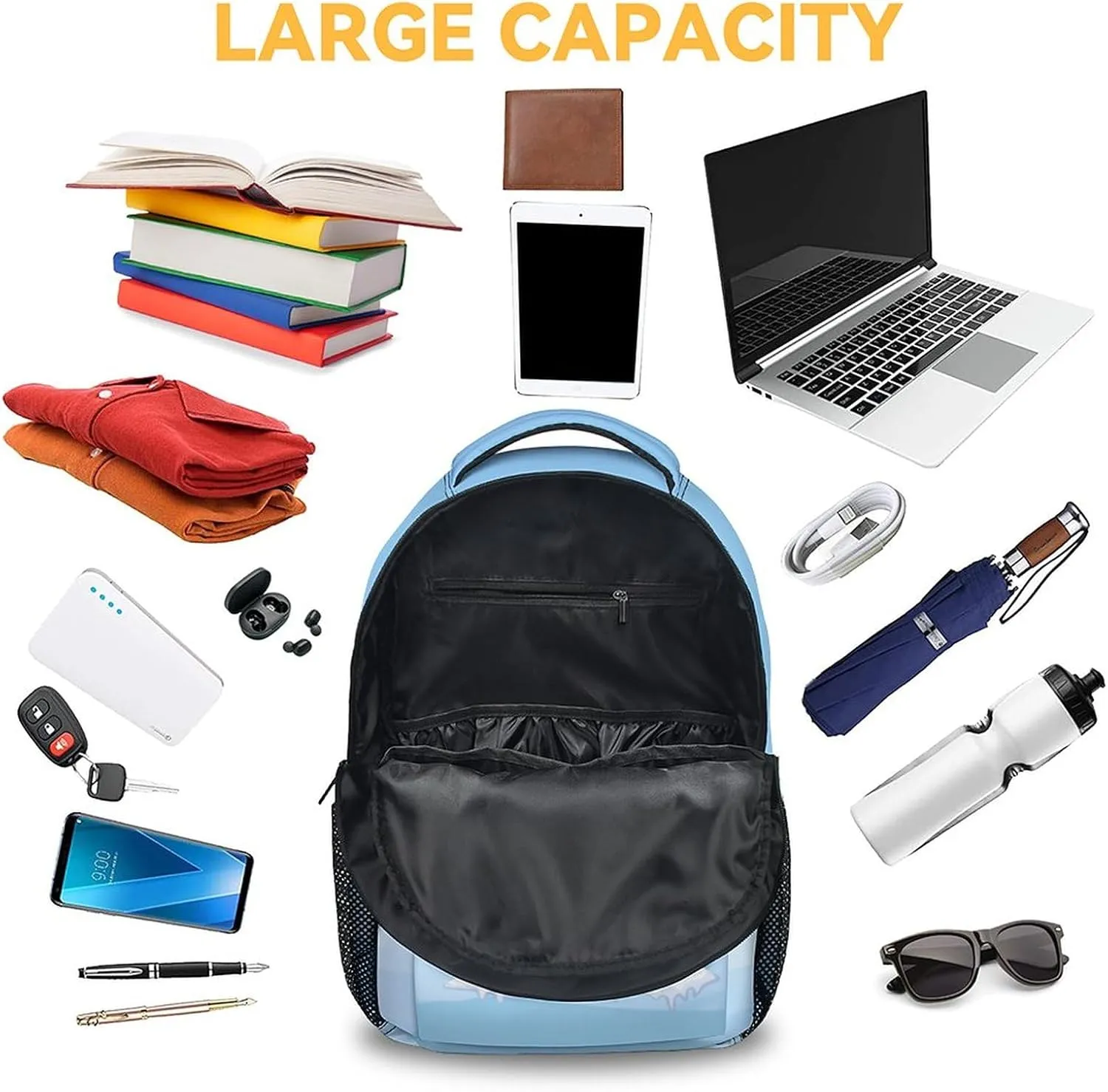 Penguin Backpacks for Girls, 16 Inch Cute Backpack for School, Blue, Large Capacity, Durable, Lightweight Bookbag for Boys Travel