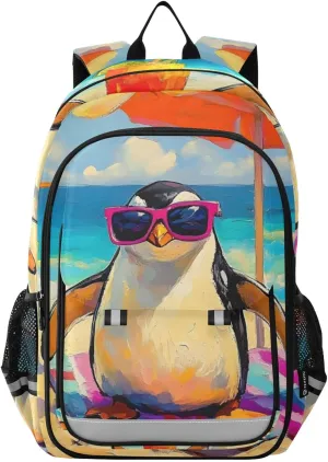 Penguin Beach Soda Backpack for Women Men Travel Laptop Backpacks Daypack Book Bag Daypack with Reflective Strip 12.9” × 17.7”
