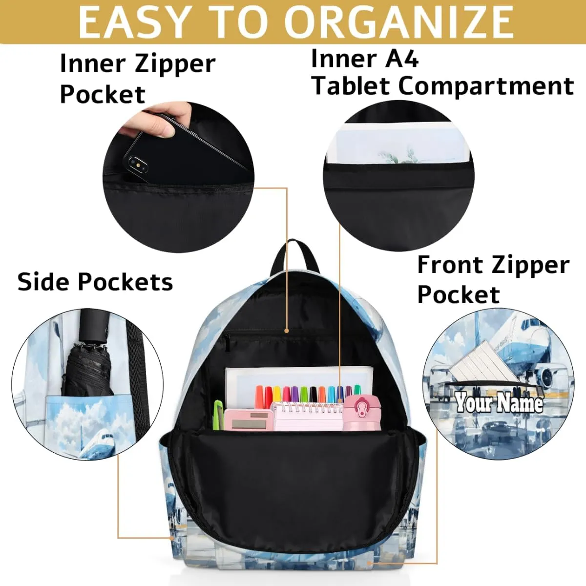 Personalized Airplane Preschool Toddler Backpack for Boys Girls Custom Kids Name Small Bookbags Kindergarten Elementary Backpack, Airplane