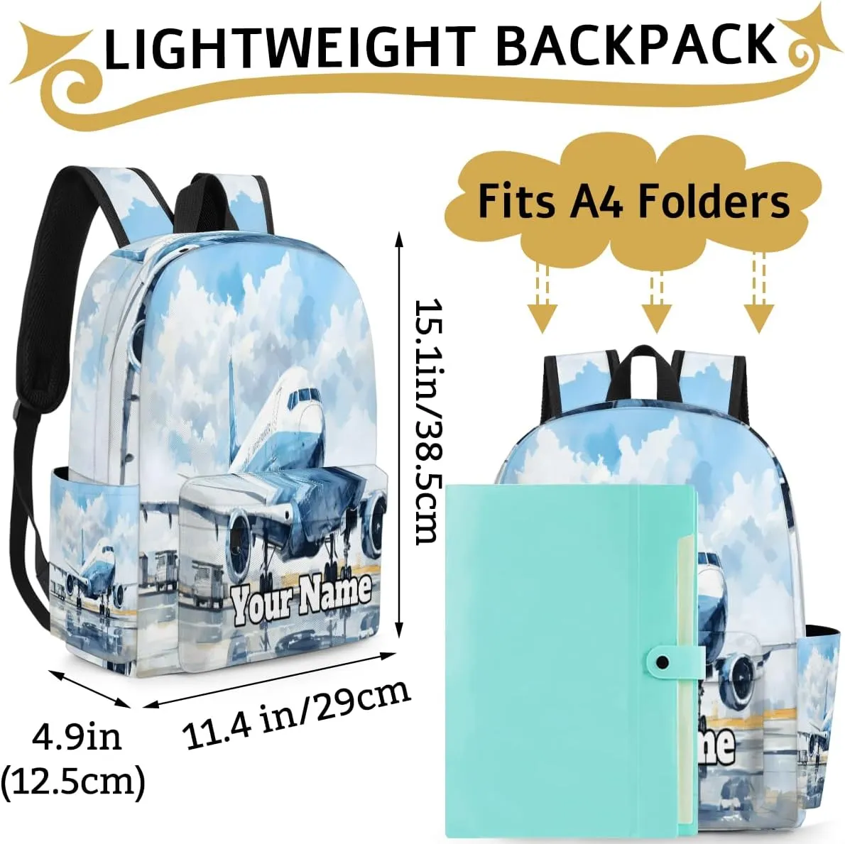 Personalized Airplane Preschool Toddler Backpack for Boys Girls Custom Kids Name Small Bookbags Kindergarten Elementary Backpack, Airplane